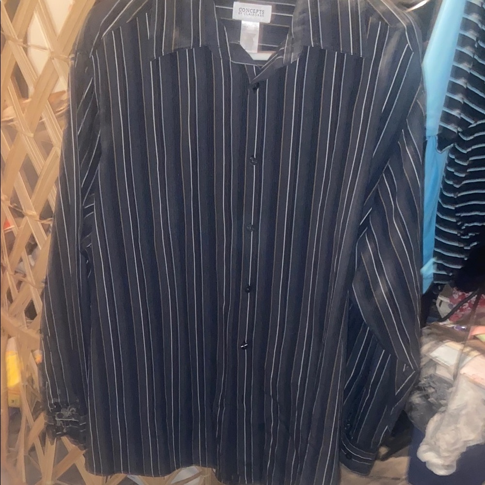 Black and White Striped Button-Up Shirt